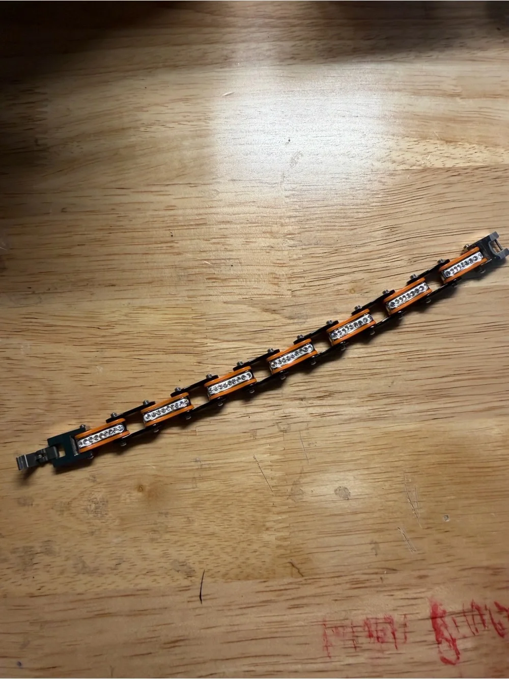 Orange and Black Rhinestone Link Bike Chain Bracelet